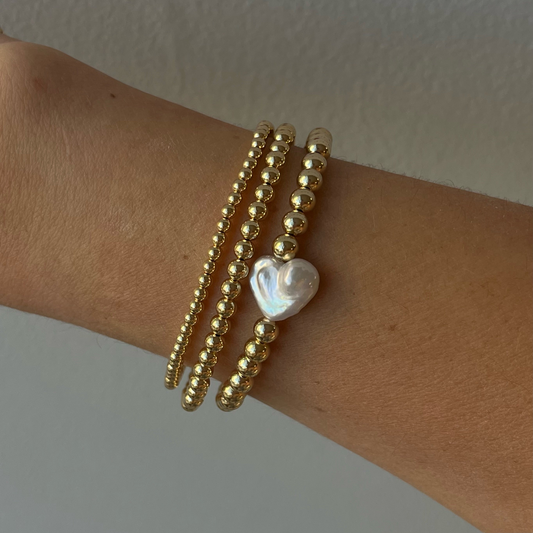 pearl heart juno bracelet triple stack (3+4+5mm)