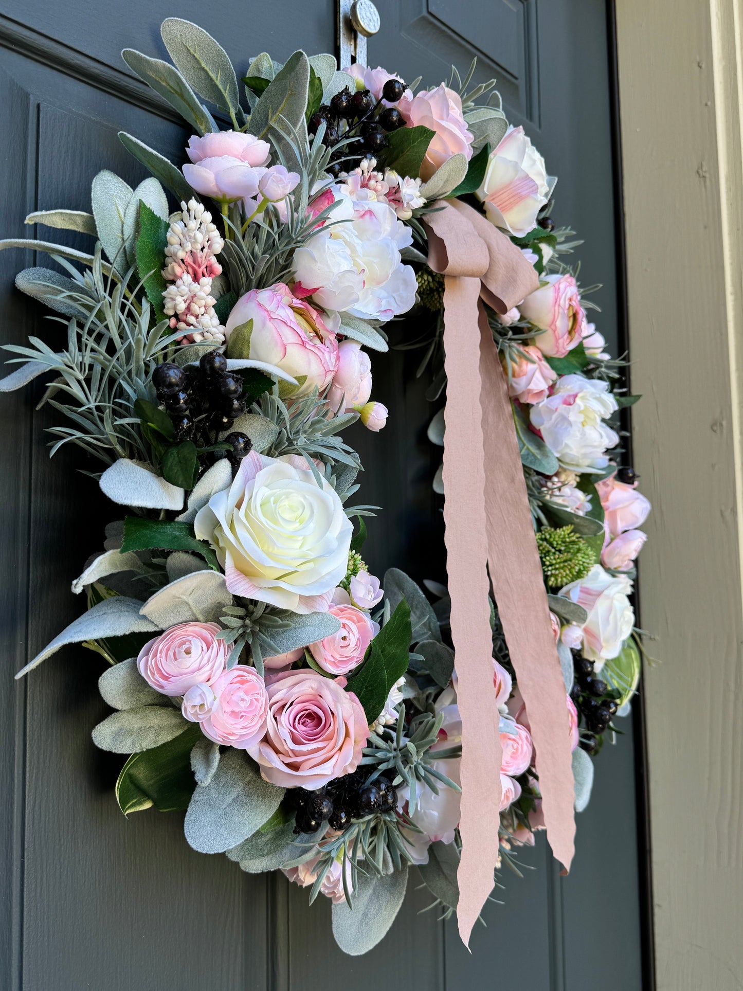 Pink Peony Rose and Ranunculus Spring Wreath