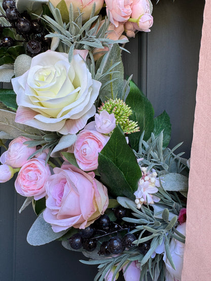 Pink Peony Rose and Ranunculus Spring Wreath
