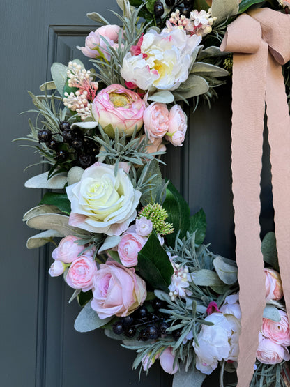 Pink Peony Rose and Ranunculus Spring Wreath