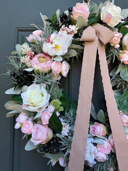 Pink Peony Rose and Ranunculus Spring Wreath