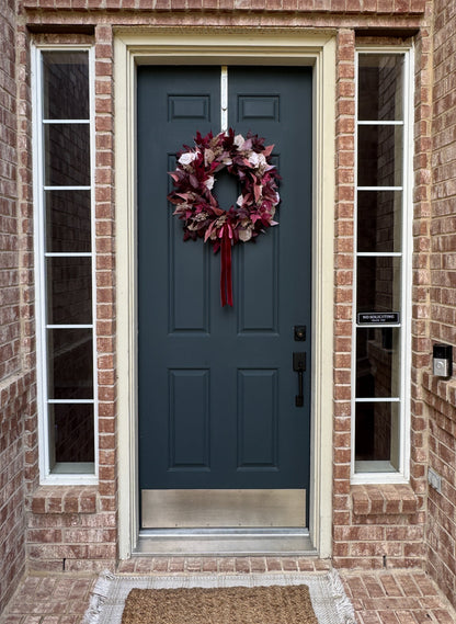 Burgundy Cimicifuga & Cream Fall Wreath with Berries & Velvet Bow