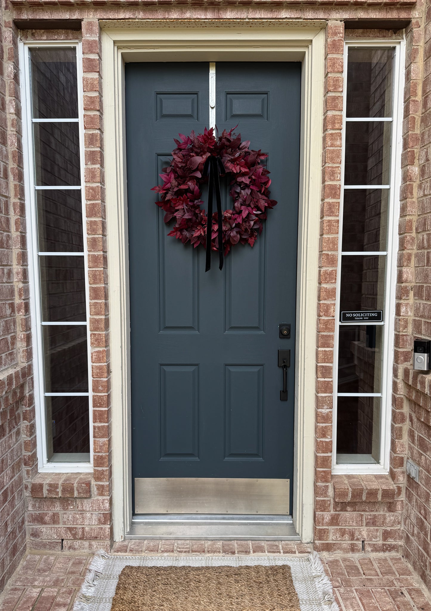 Moody Burgundy Fall & Halloween Wreath with Black Velvet Bow