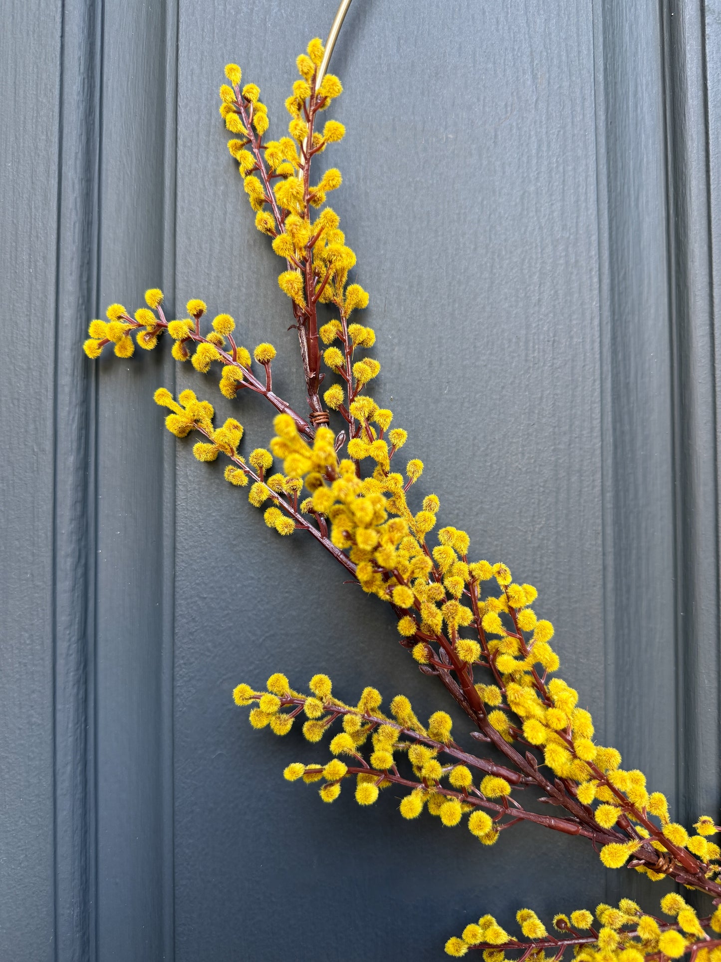 Modern Fall Golden-Yellow Mimosa Hoop Wreath