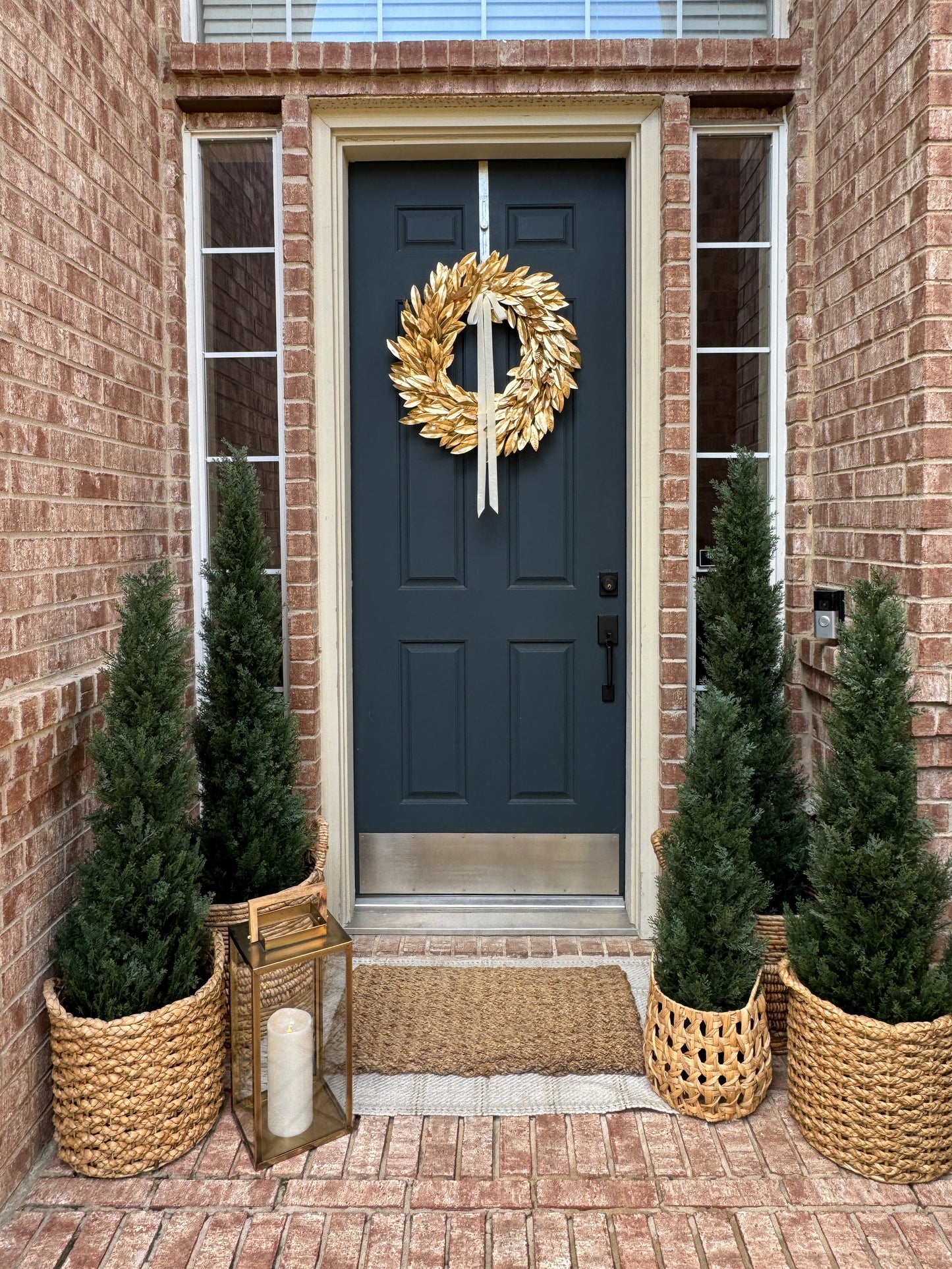 Gold Bay Leaf Wreath with Black Velvet Ribbon