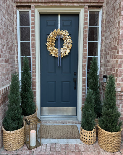 Gold Bay Leaf Wreath with Black Velvet Ribbon