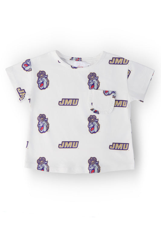 JMU White Duke Dog Ruffle Pocket Tee