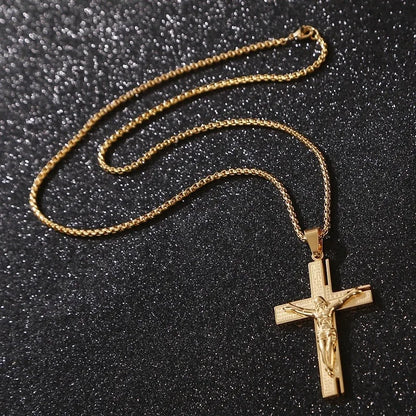 Jesus Christ Cross Necklace Gold Color Cross