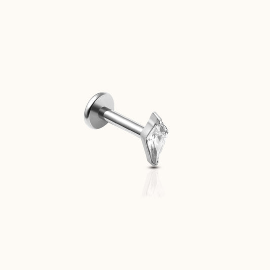 Kite Shaped CZ Threadless Labret Titanium Flat Back Earring