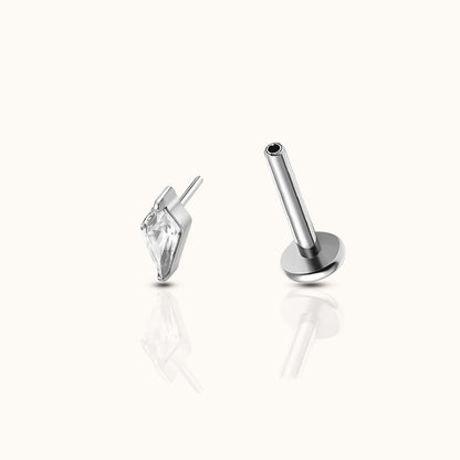 Kite Shaped CZ Threadless Labret Titanium Flat Back Earring