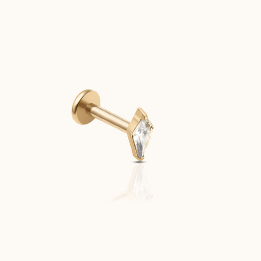 Kite Shaped CZ Threadless Labret Titanium PVD Gold Flat Back Earring