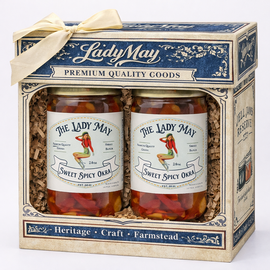 Lady May Sweet & Spicy Pickled Okra – 2 Pack (24oz Jars) – Southern Style Whole Fresh Okra Pods – Small Batch Restaurant Made – Sweet Heat with Jalapeño & Garlic