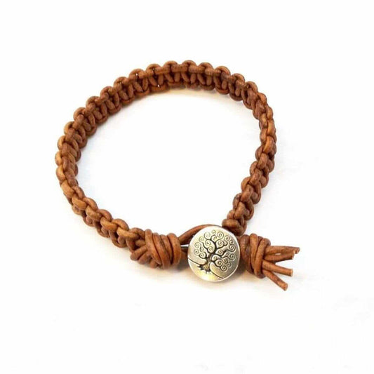 Large Mens Tree of Life Earth Color Macrame Leather Bracelet