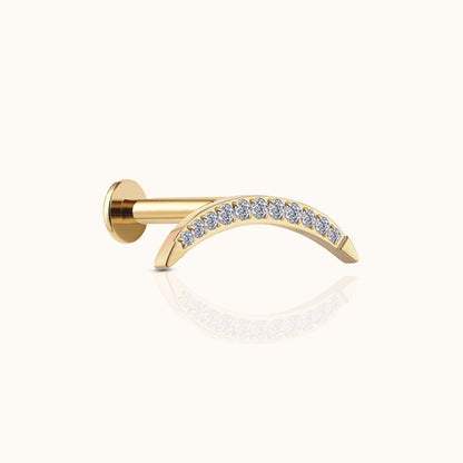 Large Moon Crescent Threadless Labret Titanium PVD Gold Flat Back Earring