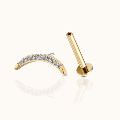 Large Moon Crescent Threadless Labret Titanium PVD Gold Flat Back Earring