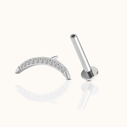 Large Moon Crescent Threadless Labret Titanium Flat Back Earring