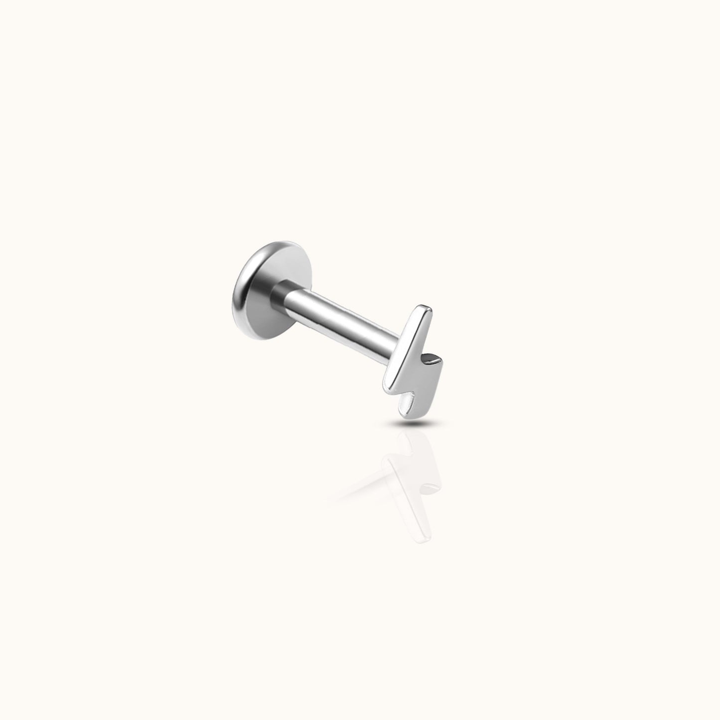 Lightning Bolt Shaped Threadless Labret Titanium Flat Back Earring