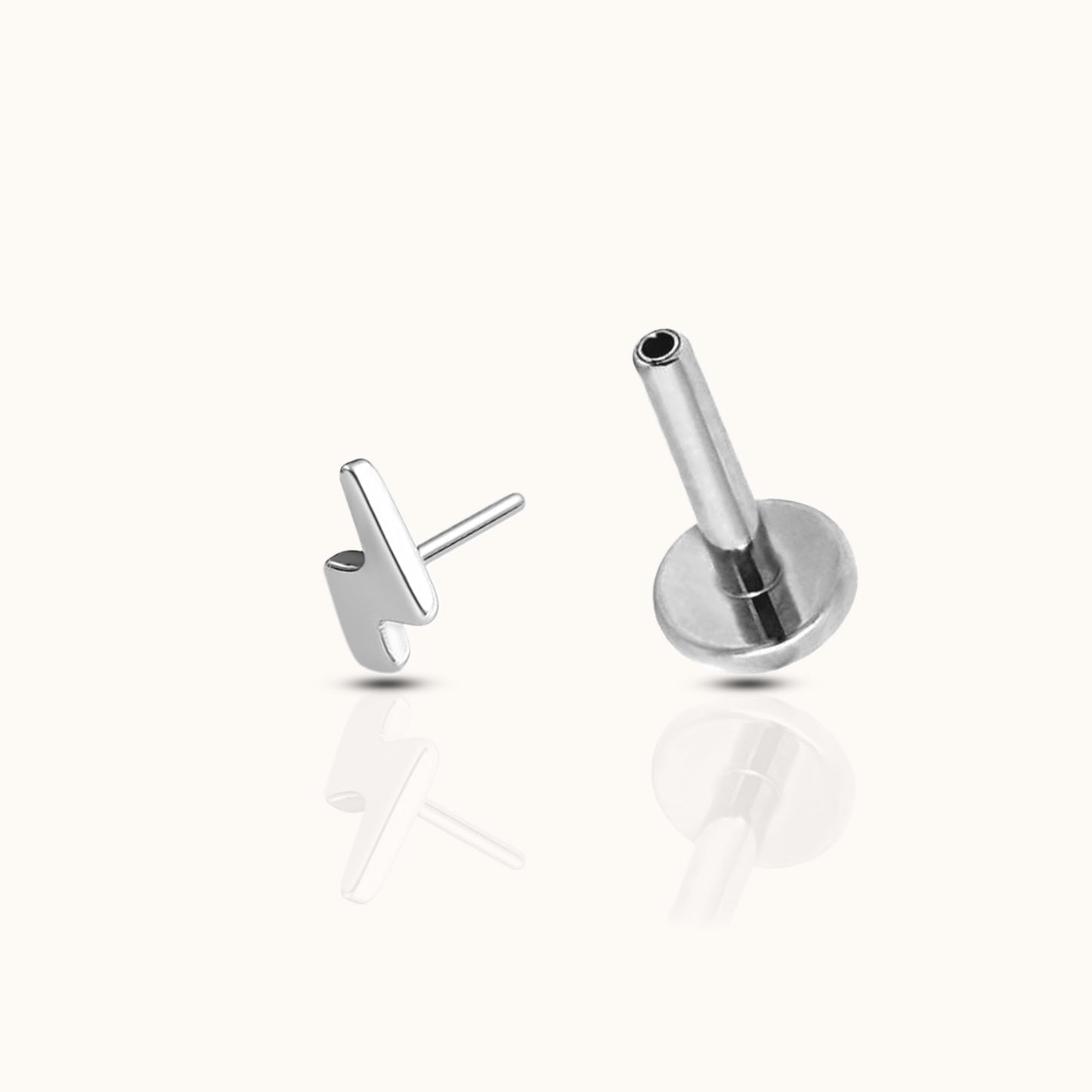 Lightning Bolt Shaped Threadless Labret Titanium Flat Back Earring