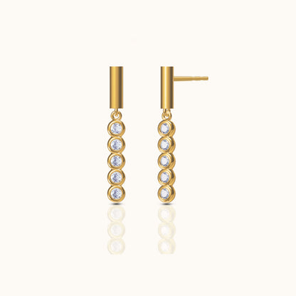 Long Dangle Bar Drop CZ Bezel Set Bridal Stud Earrings