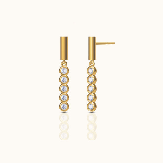 Long Dangle Bar Drop CZ Bezel Set Bridal Stud Earrings