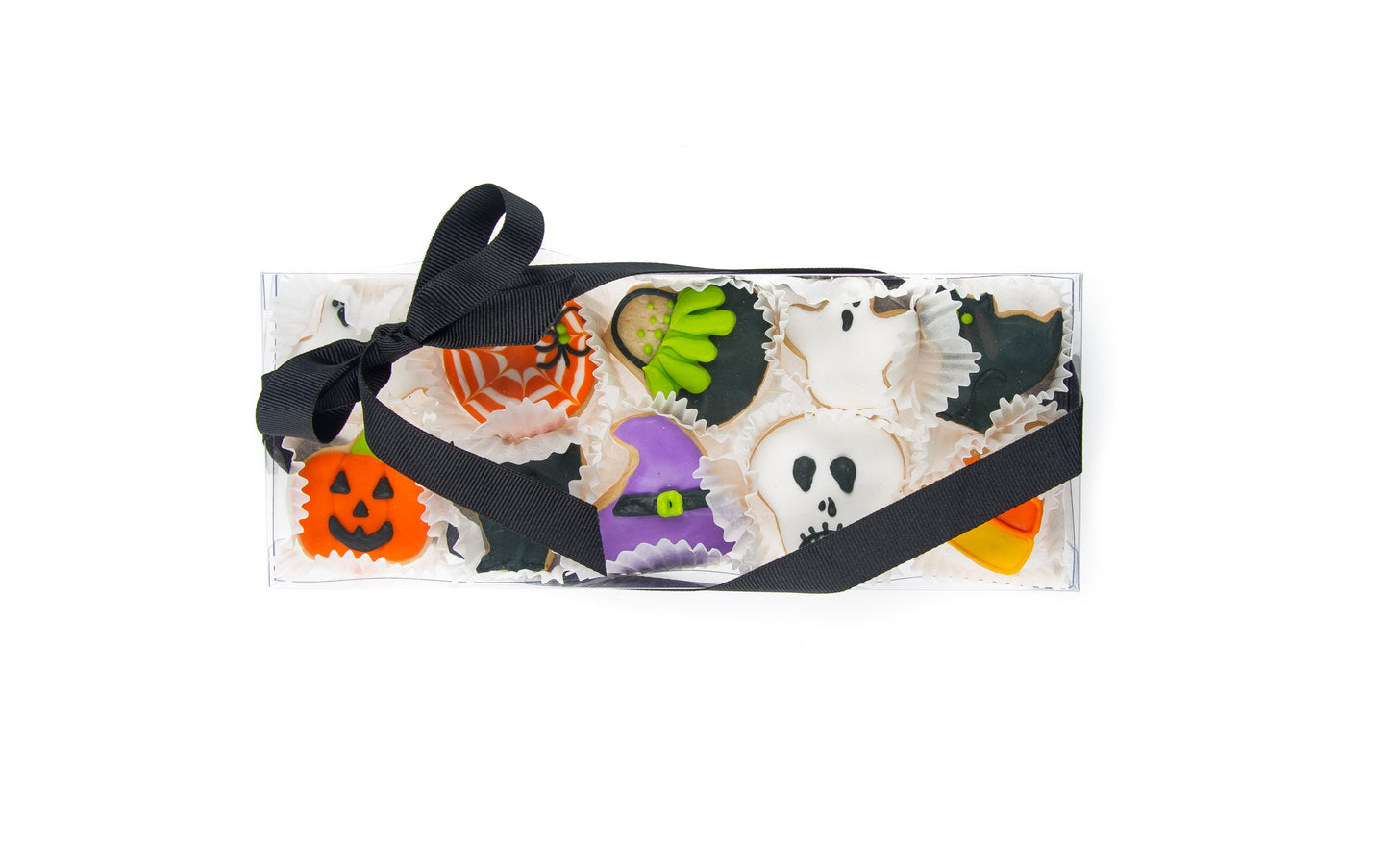 Halloween Celebration Mini Iced Sugar Cookies -Clear Gift Box of 10