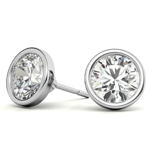3.00 CTW Lab Grown Diamond Bezel Martini Stud Earrings in 14K White or Yellow Gold