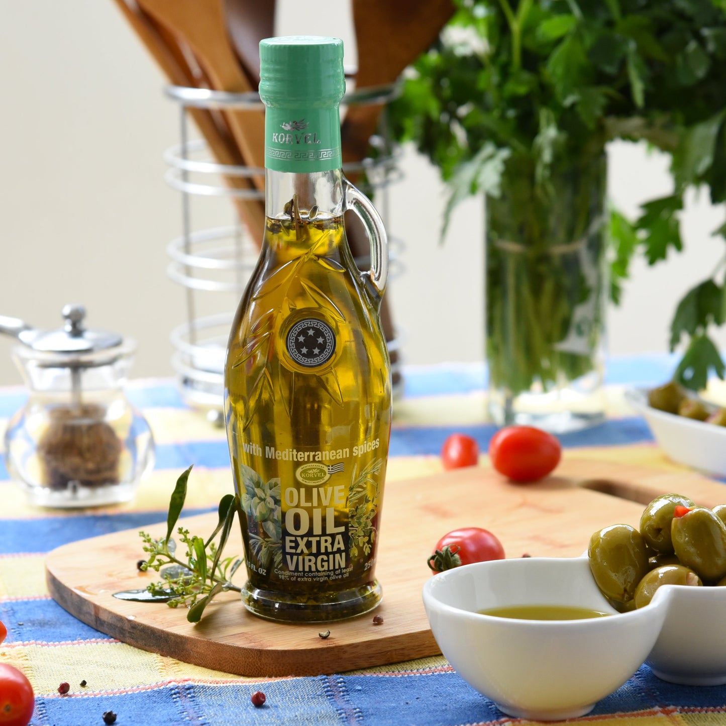 KORVEL Greek Extra Virgin Olive Oil with Mediterranean Herbs - 6 Pack