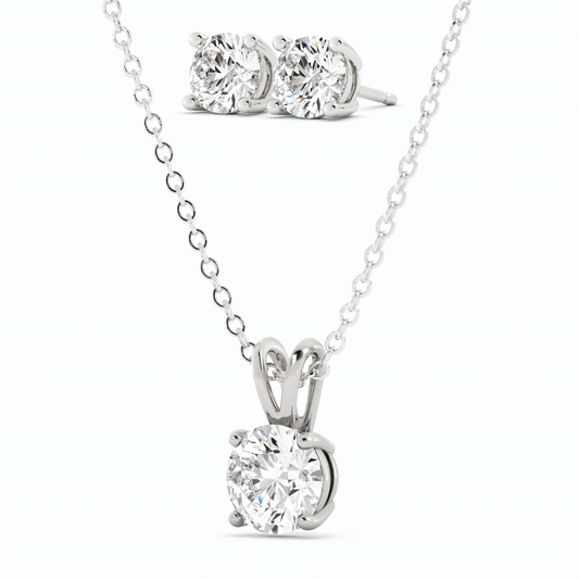 3CTW Moissanite Stud Earrings & Pendant Necklace Set in 14K White Gold Overlay