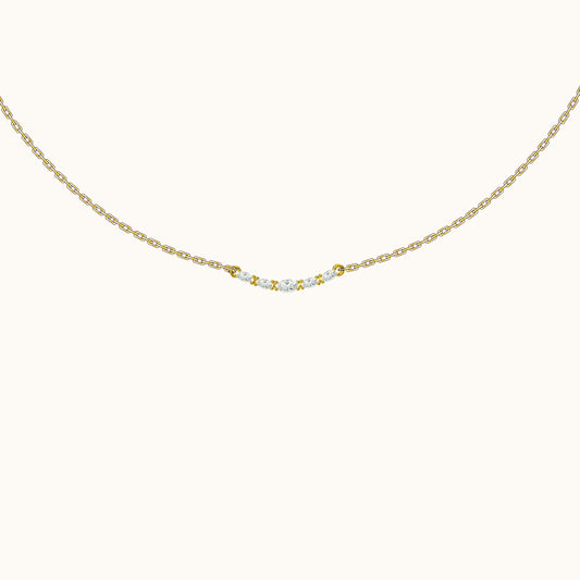 Dainty CZ Pave Smiley Bar Necklace