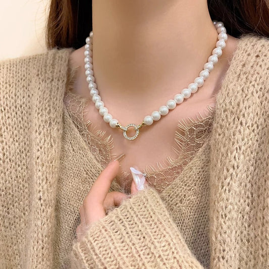 day collar large pearl inlaid zircon necklace