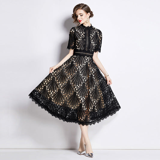 French lace round neck dress