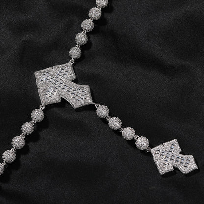 moissanite chain round bead cross necklace