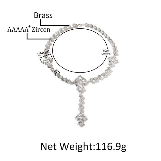 moissanite chain round bead cross necklace