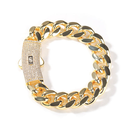 Hip-hop diamond-encrusted clasp smooth Cuban chain