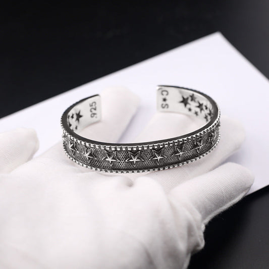 Retro five-pointed star open bracelet