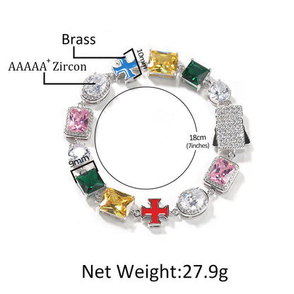 Hip-hop necklace with colorful zircon inlays and a square cross