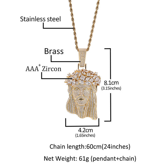 Hip Hop  Iced Out CZ Jesus Piece Pendant Necklace