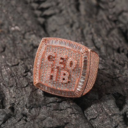 Hip-hop diamond-encrusted zircon DIY letter square ring