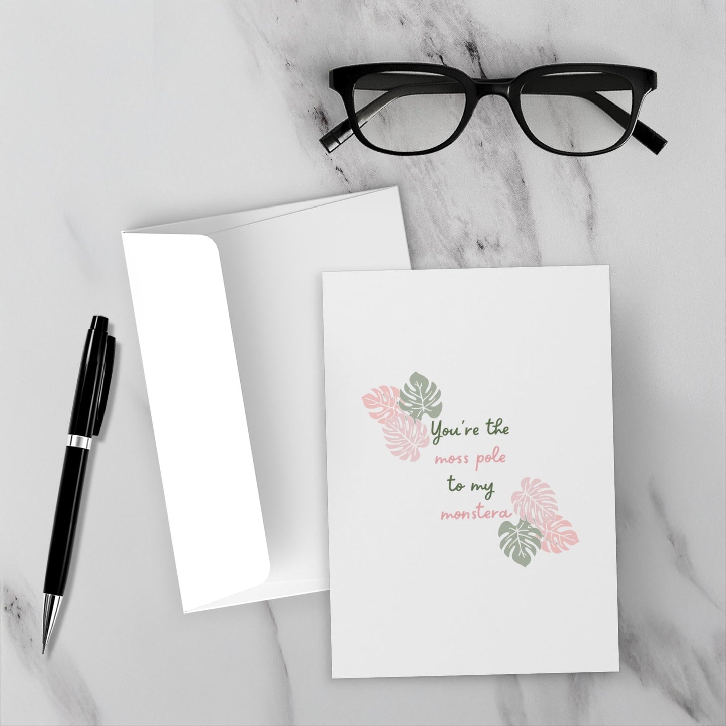Monstera Valentine's Day Card – Botanical Design Blank Inside