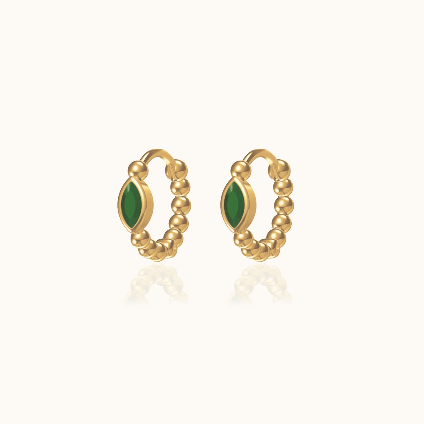 Oval Green CZ Bead Hoop Earrings