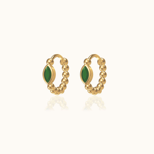 Oval Green CZ Bead Hoop Earrings