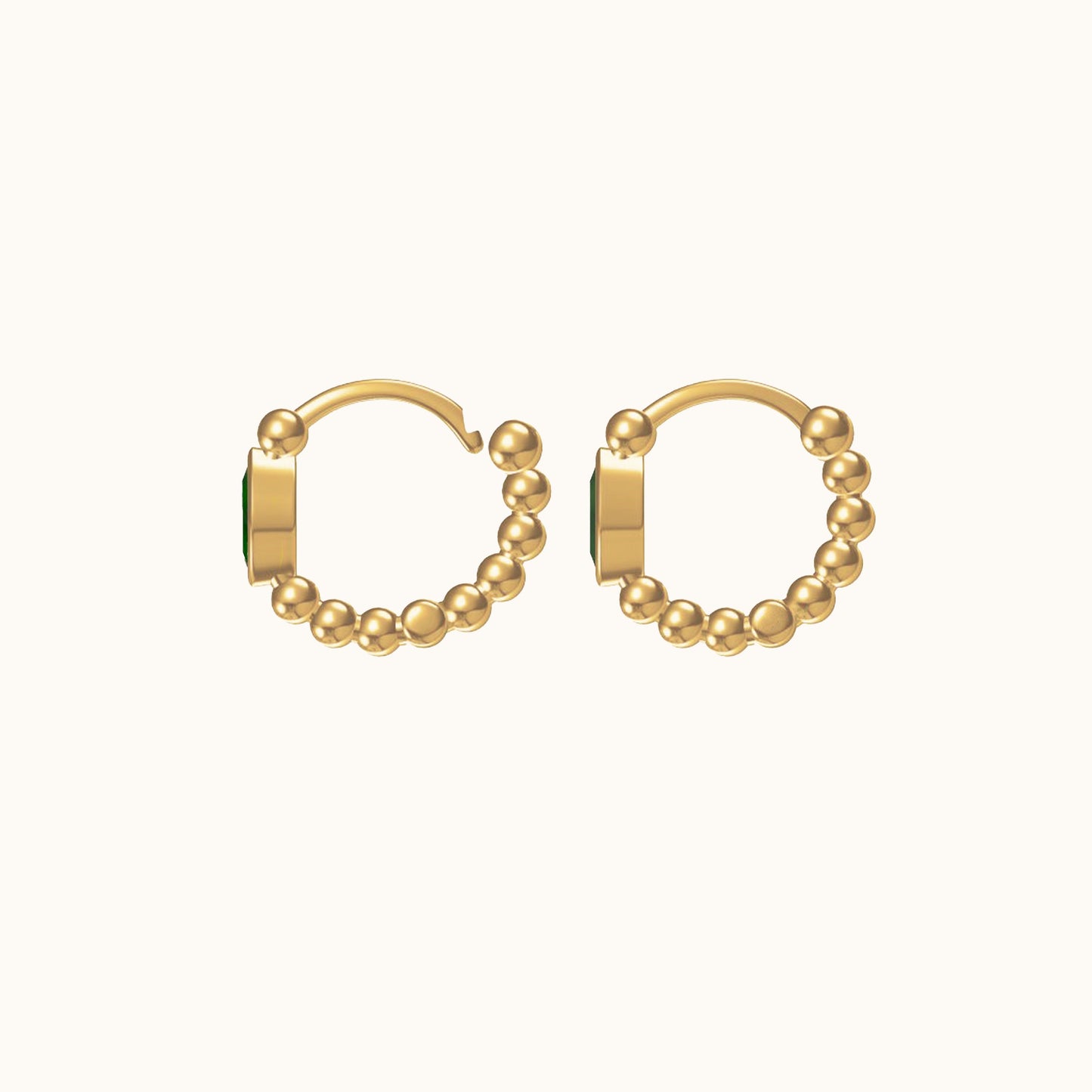 Oval Green CZ Bead Hoop Earrings