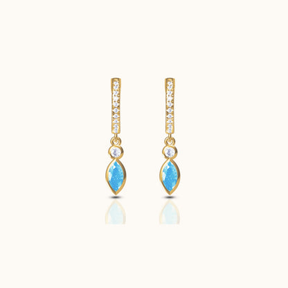 Oval Turquoise Drop CZ Pave Hoop Earrings