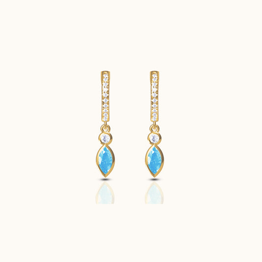 Oval Turquoise Drop CZ Pave Hoop Earrings