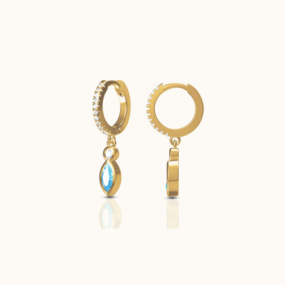 Oval Turquoise Drop CZ Pave Hoop Earrings