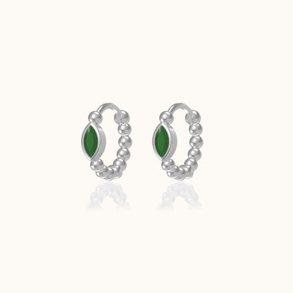 Oval Green CZ Bead Hoop Earrings