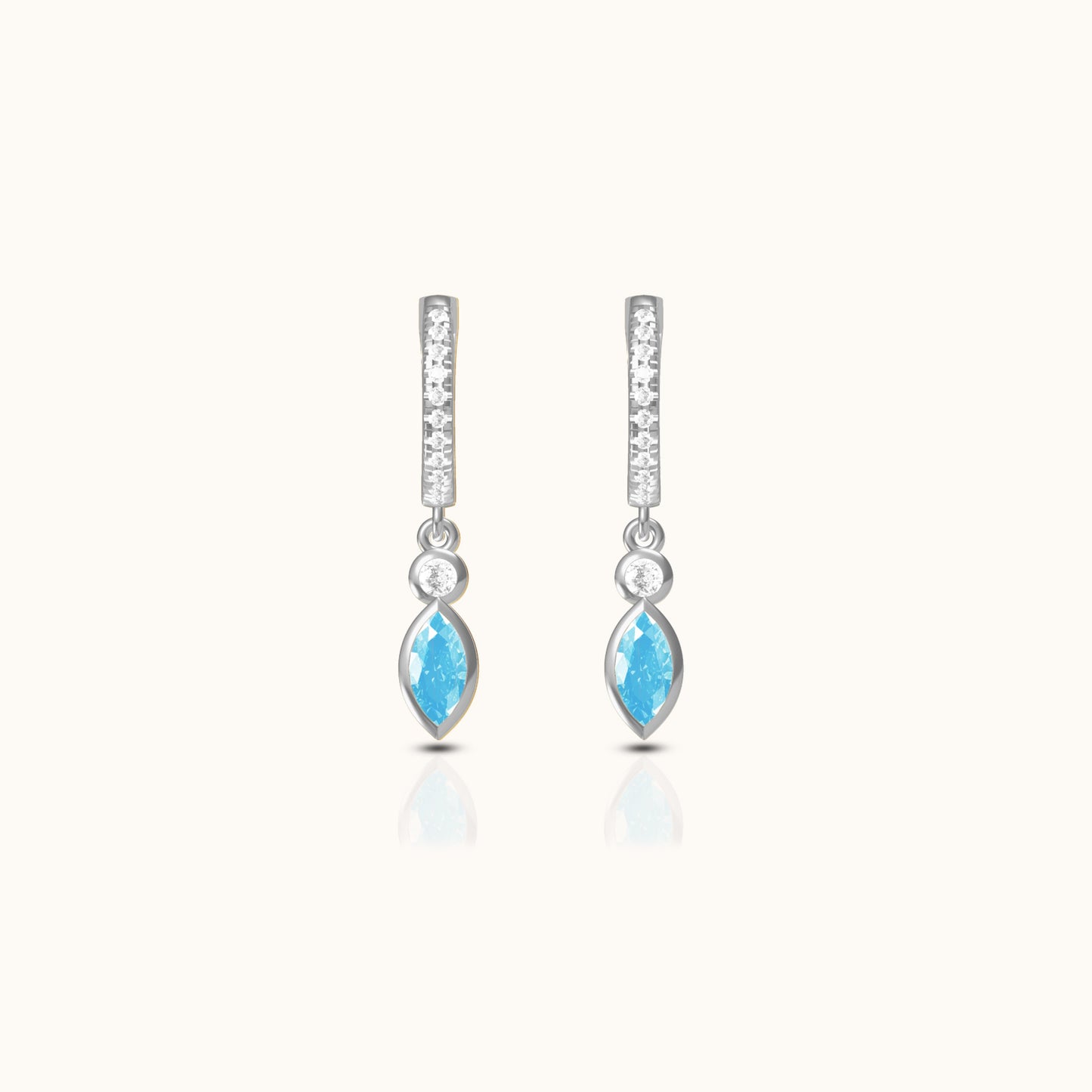 Oval Turquoise Drop CZ Pave Hoop Earrings