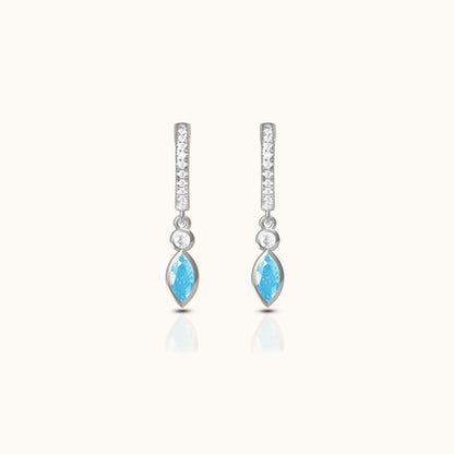 Oval Turquoise Drop CZ Pave Hoop Earrings