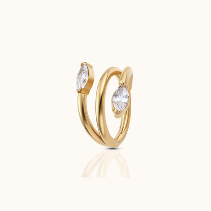 Overlap Twine Oval CZ Clicker Titanium PVD Gold Hinged Hoop Earring