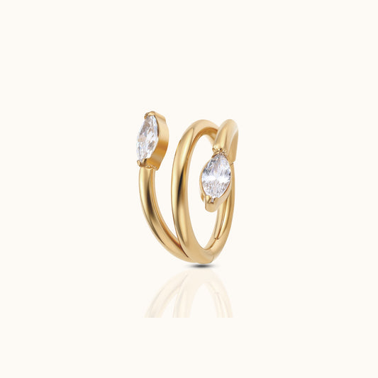 Overlap Twine Oval CZ Clicker Titanium PVD Gold Hinged Hoop Earring